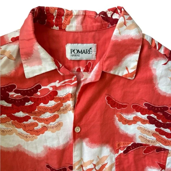 Vintage Pomare Birds /Clouds Button Down Shirt Red/White - Picture 2 of 12